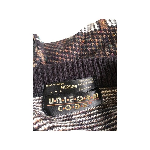Vintage Uniform Code Geometric Knit Sweater Size S With Leather Patches - Picture 9 of 16